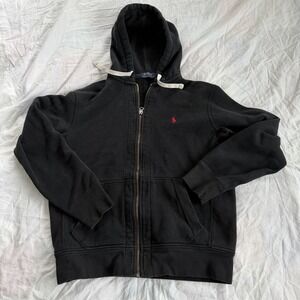 Polo by Ralph Lauren Black Zip Hoodie with Red Pony